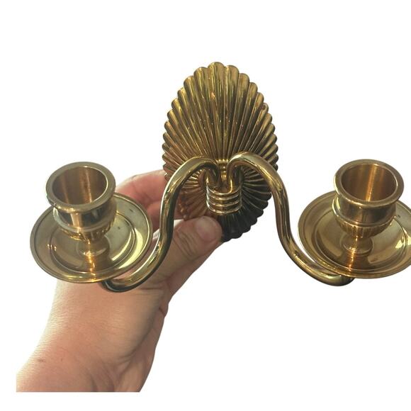 Vintage Mid Century Modern Brass Two Arm Candle Sconces Set of Two - Picture 4 of 6